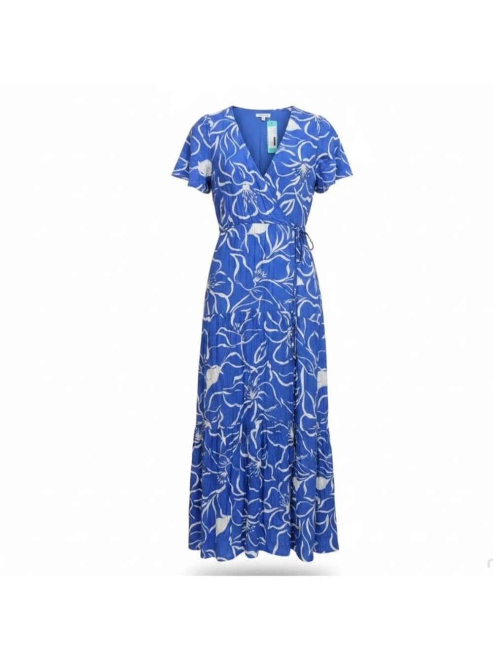 Z Supply Womens Blue Rayon Wrap Maxi Dress With Floral Print Short Sleeves Sz L